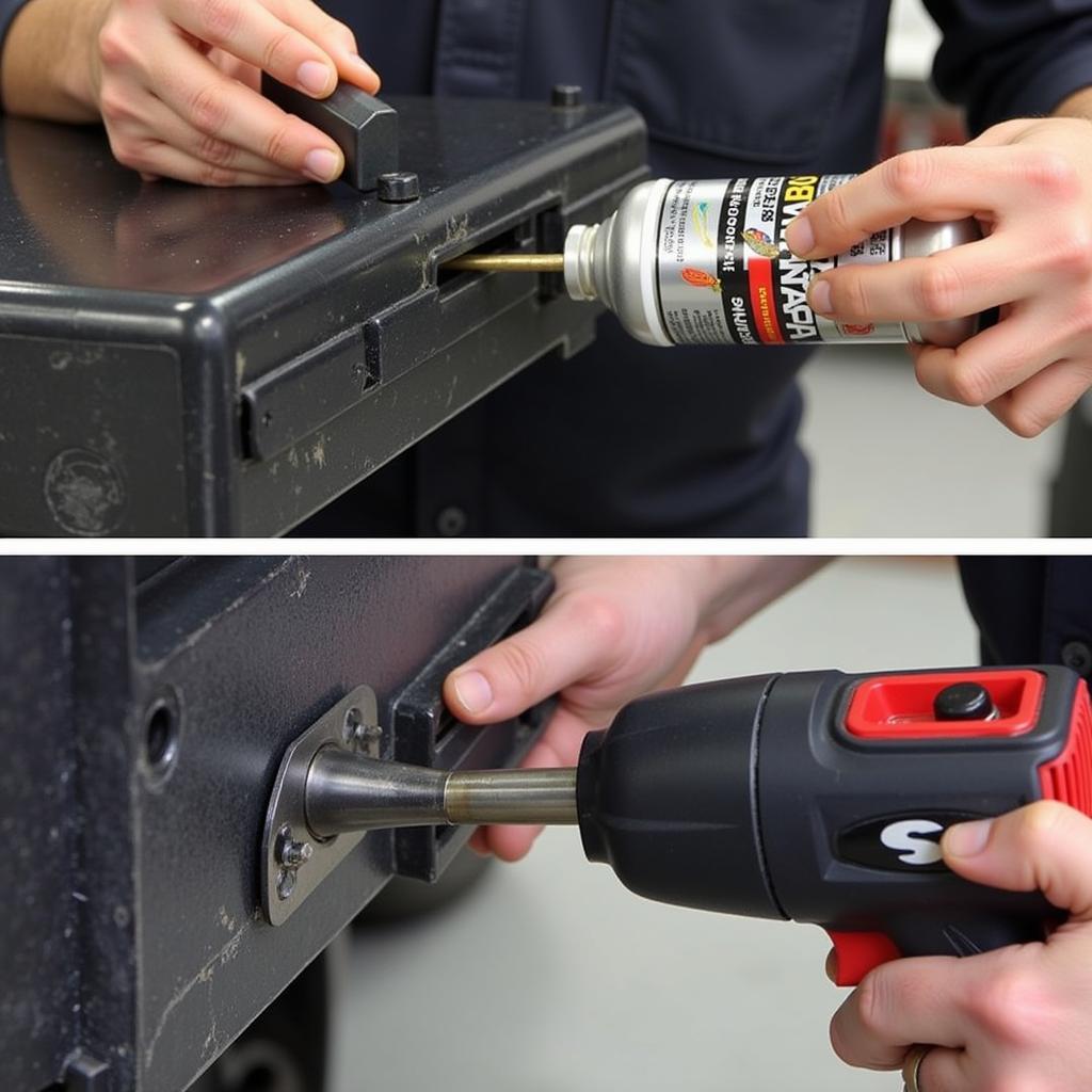 Removing a Stuck Vintage Car Hinge Pin using Penetrating Oil and Heat