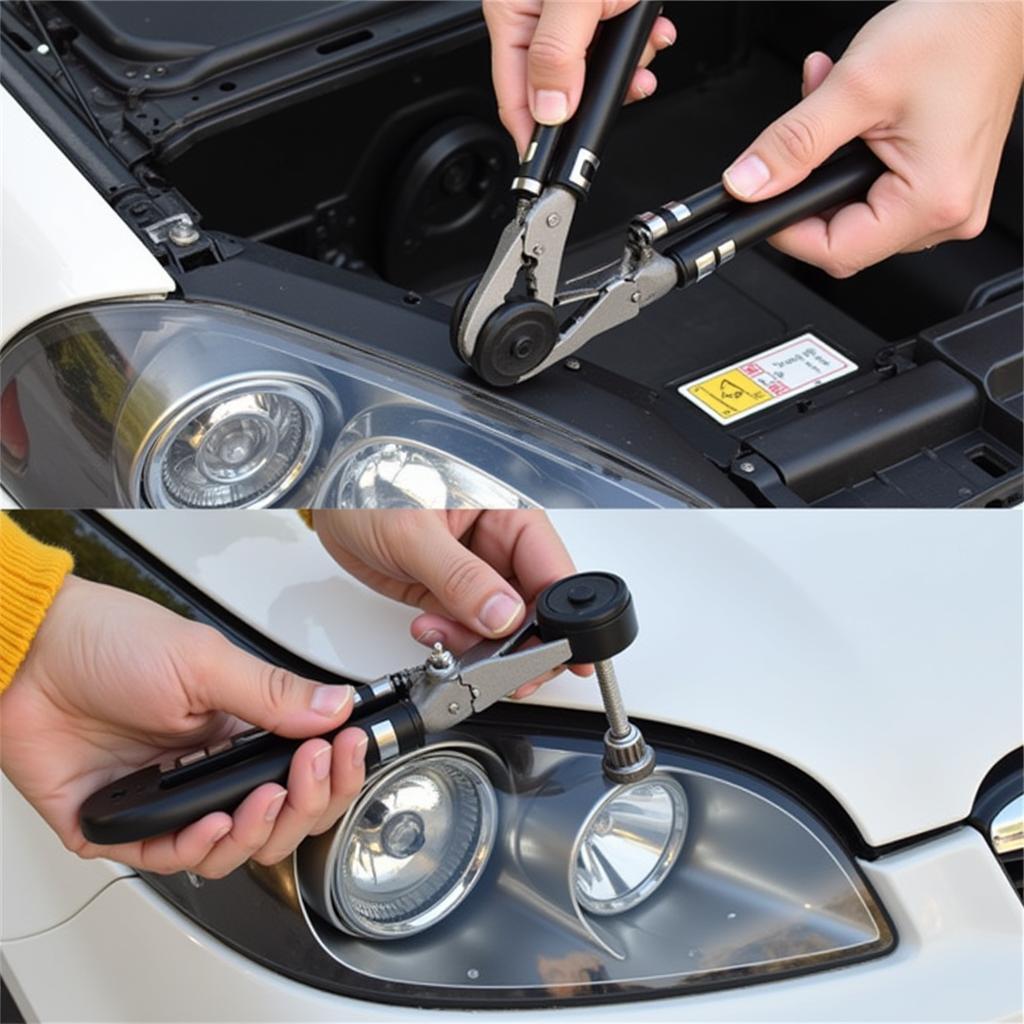 Removing a Halogen Car Light Bulb Using Pliers