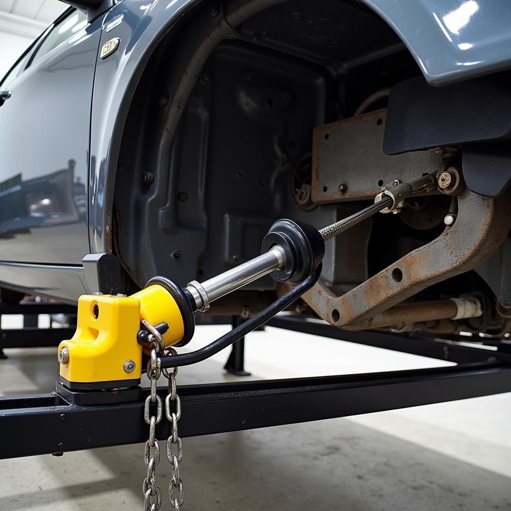 Rental Car Frame Straightening Pulling System in Use