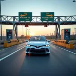 Rental Car Passing Through a Toll Booth