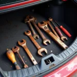 Rust Formation on Tools in a Car's Trunk