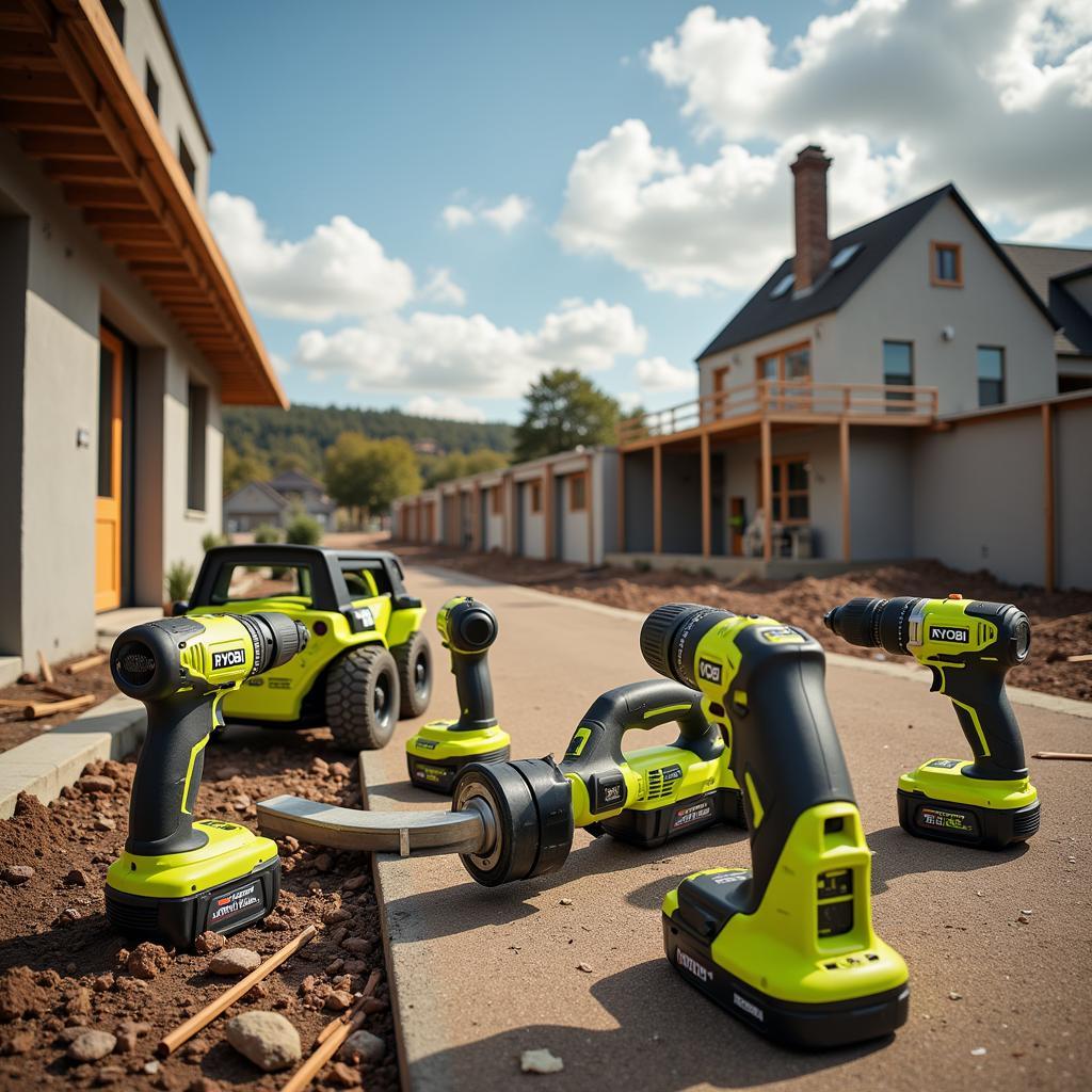 Ryobi power tools being used on a construction site