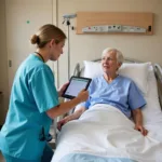 Nurse using the Schmid fall risk assessment tool on a patient