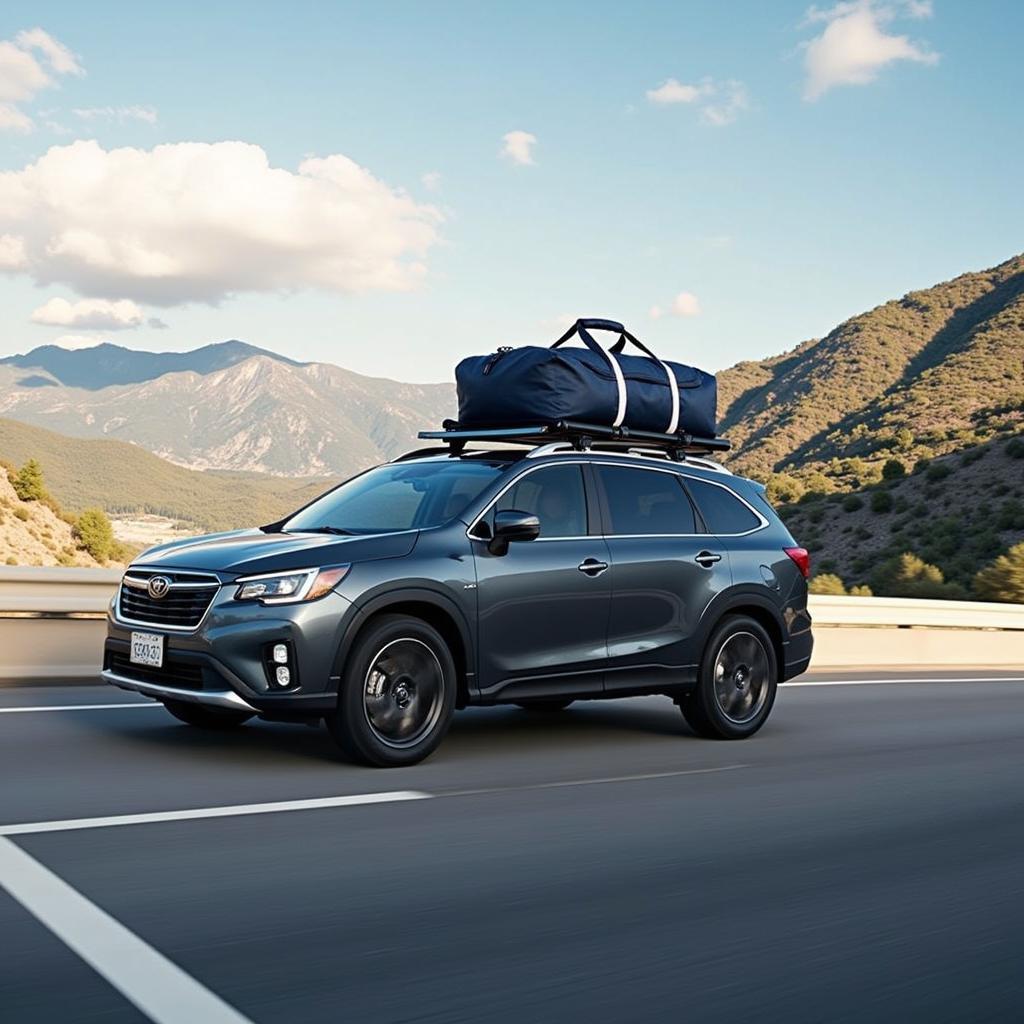 Securely Attached Roof Bag on Car