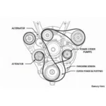 Diagram of a serpentine belt routing on a typical European car engine