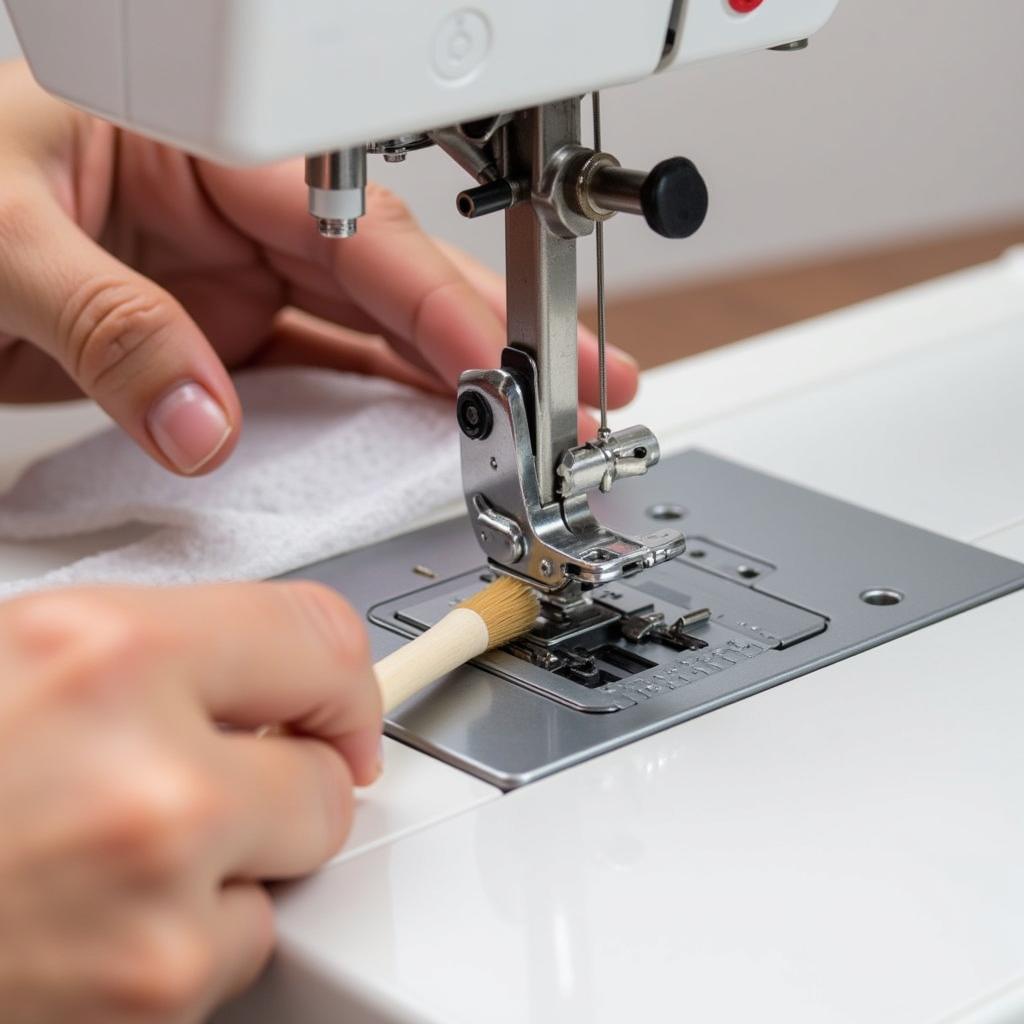 Cleaning a Sewing Machine with a Brush