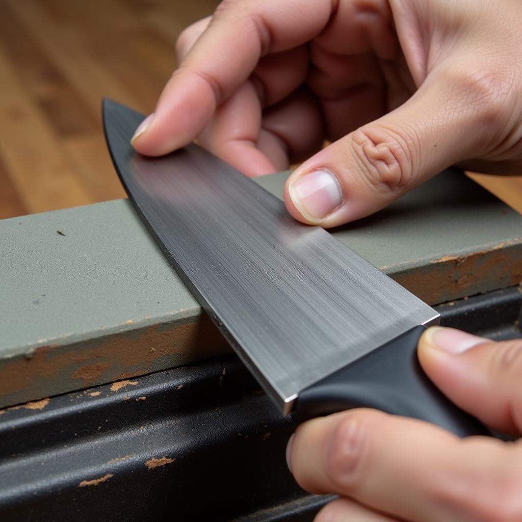 Sharpening an 01 Tool Steel Knife Using a Whetstone