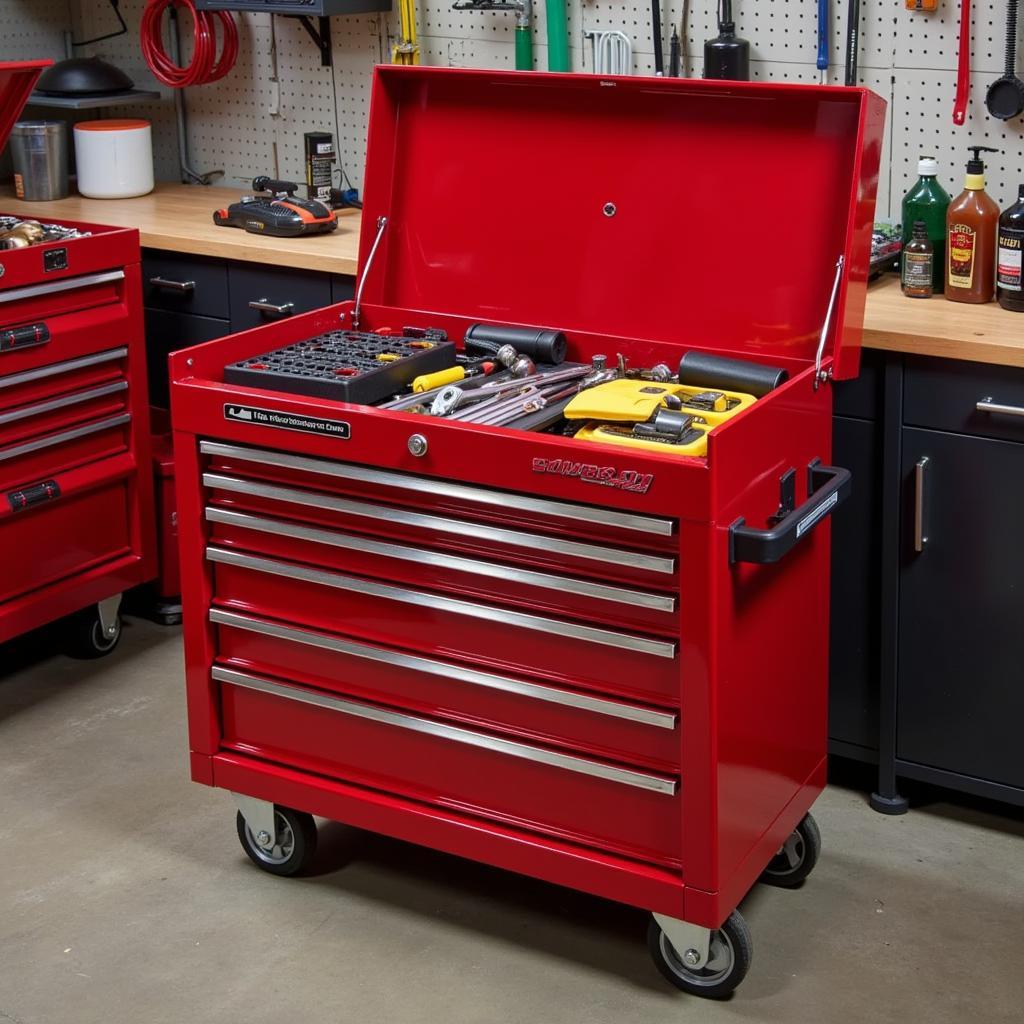 Snap-on 4-Drawer Slide Lid Tool Chest in a Garage