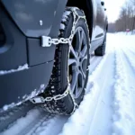 Snow Chains on Car Tire for Winter Driving