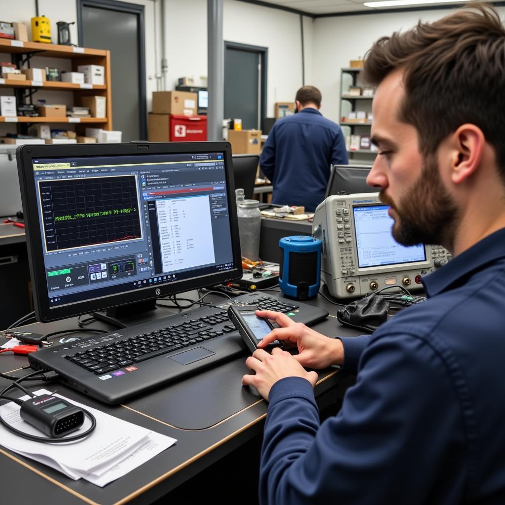 Specialist car tool hire diagnostic equipment in a workshop