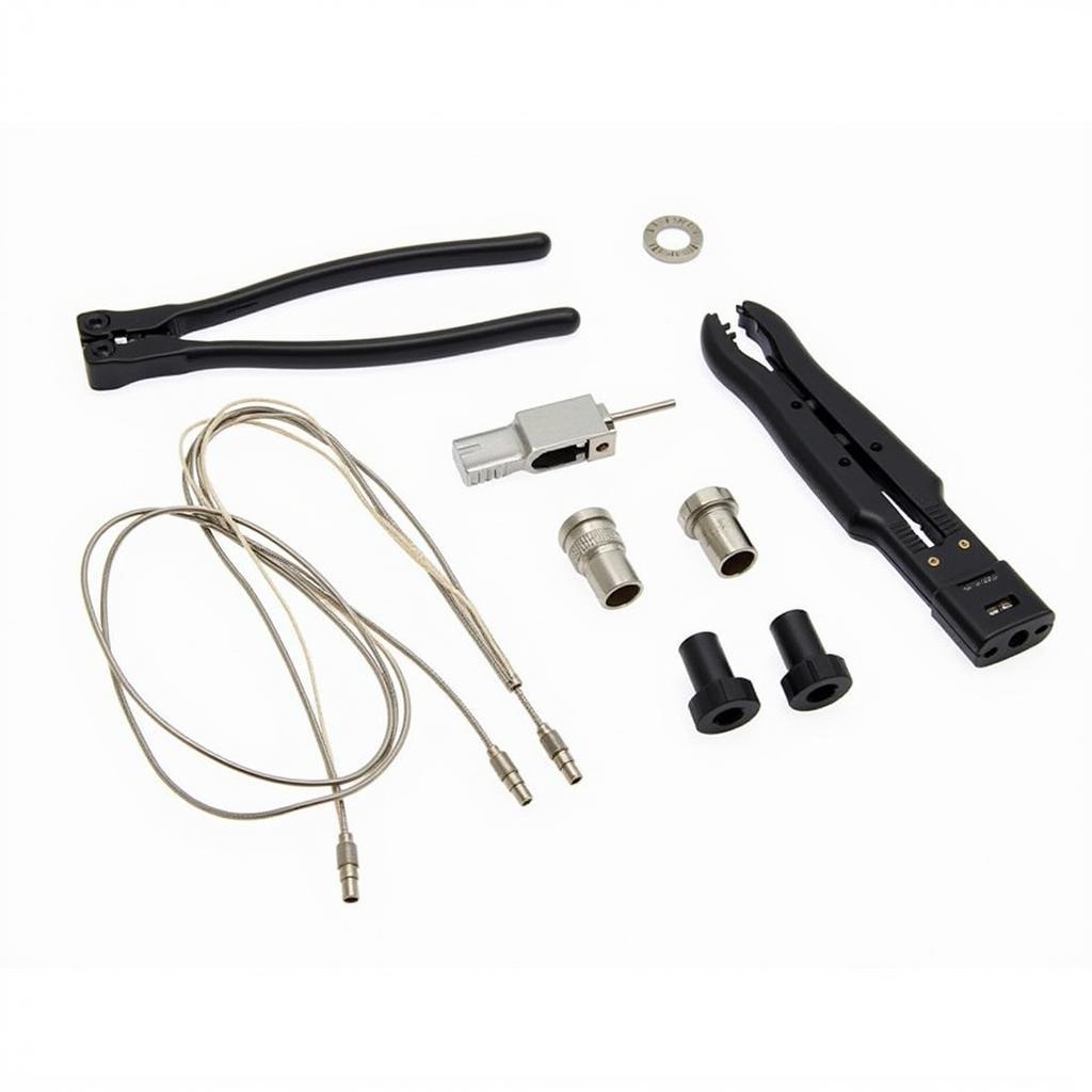 Specialized car antenna tool kit includes crimpers and strippers for intricate work.