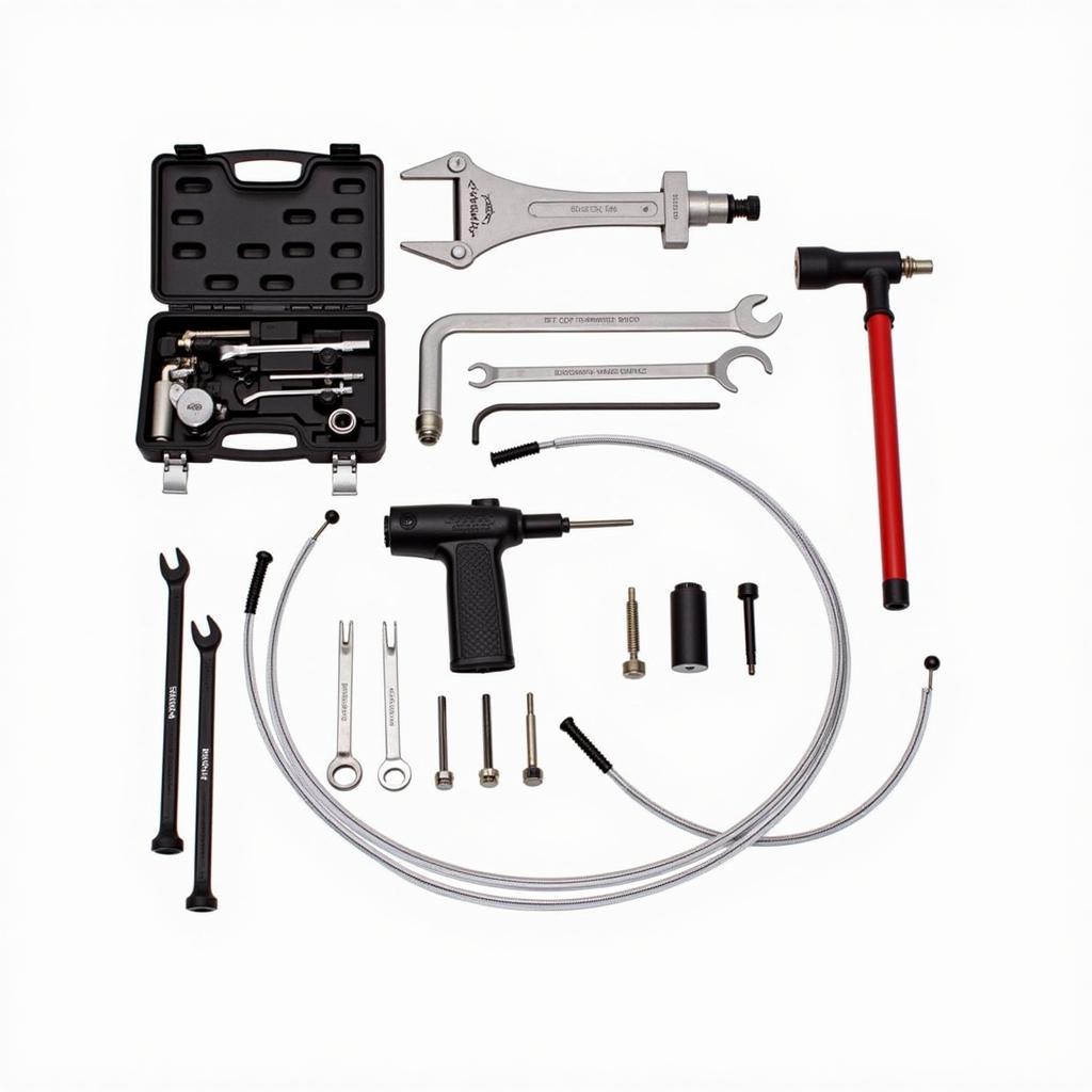 Specialized car repair tools for brake work and body repair.