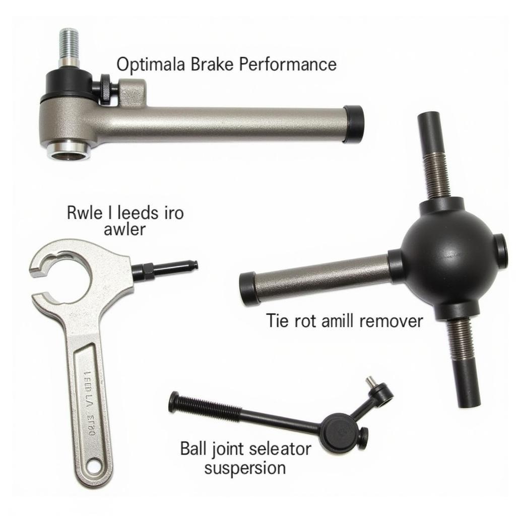 A set of specialized car tools, including a brake bleeder, tie rod end remover, and ball joint separator.