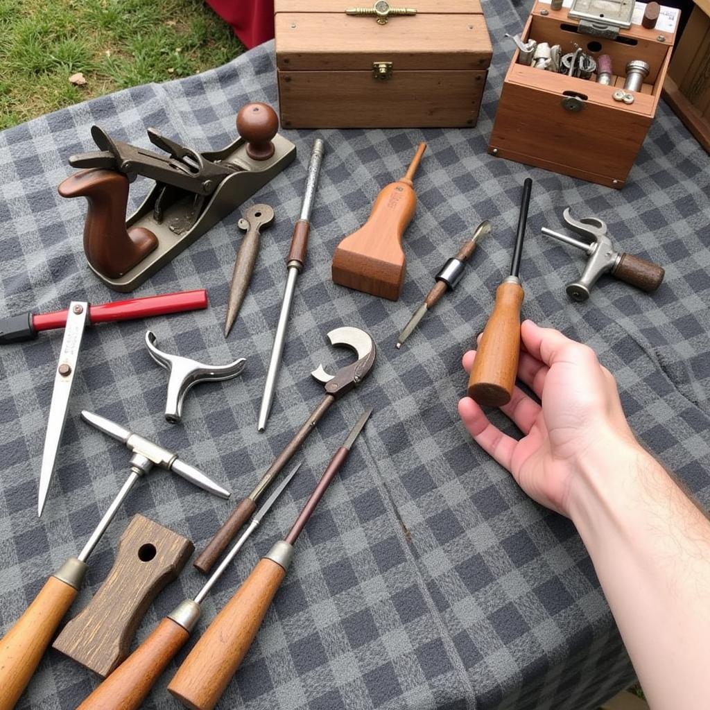 Discovering unique and specialized tools at a car boot sale.