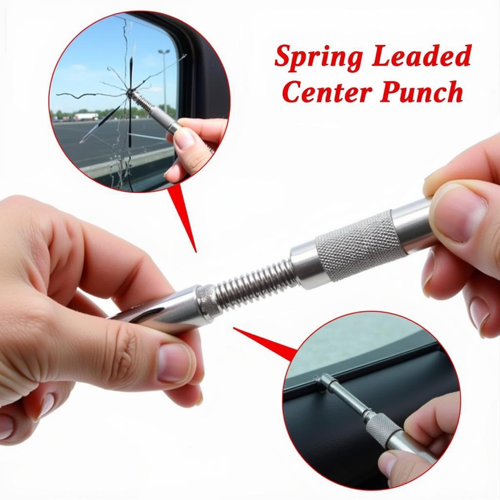 Spring-Loaded Center Punch: Compact and easy to use car window breaker tool.