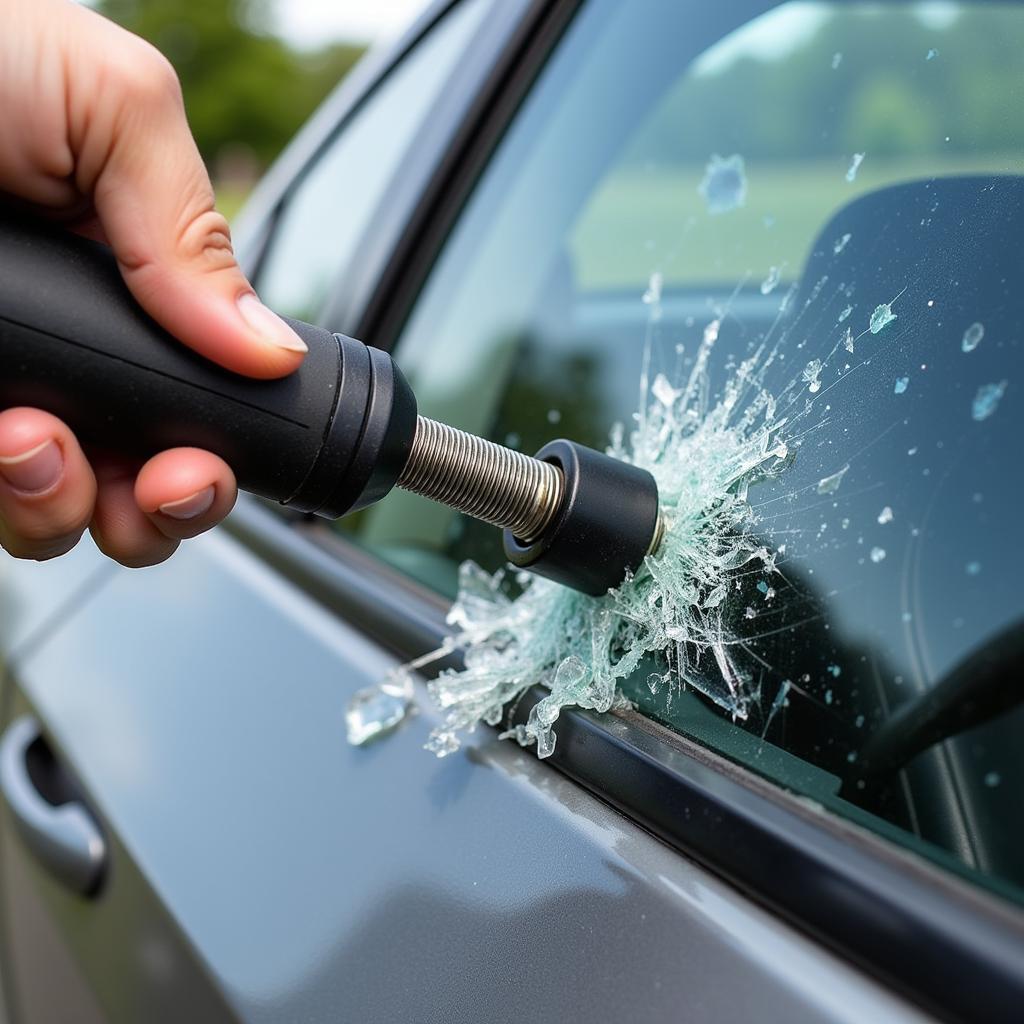 Spring-Loaded Car Window Breaker in Action