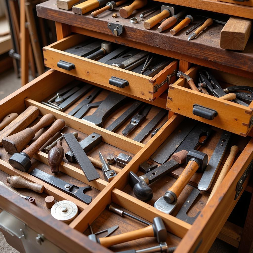 Woodwork Hand Tools Organized in a Tool Chest