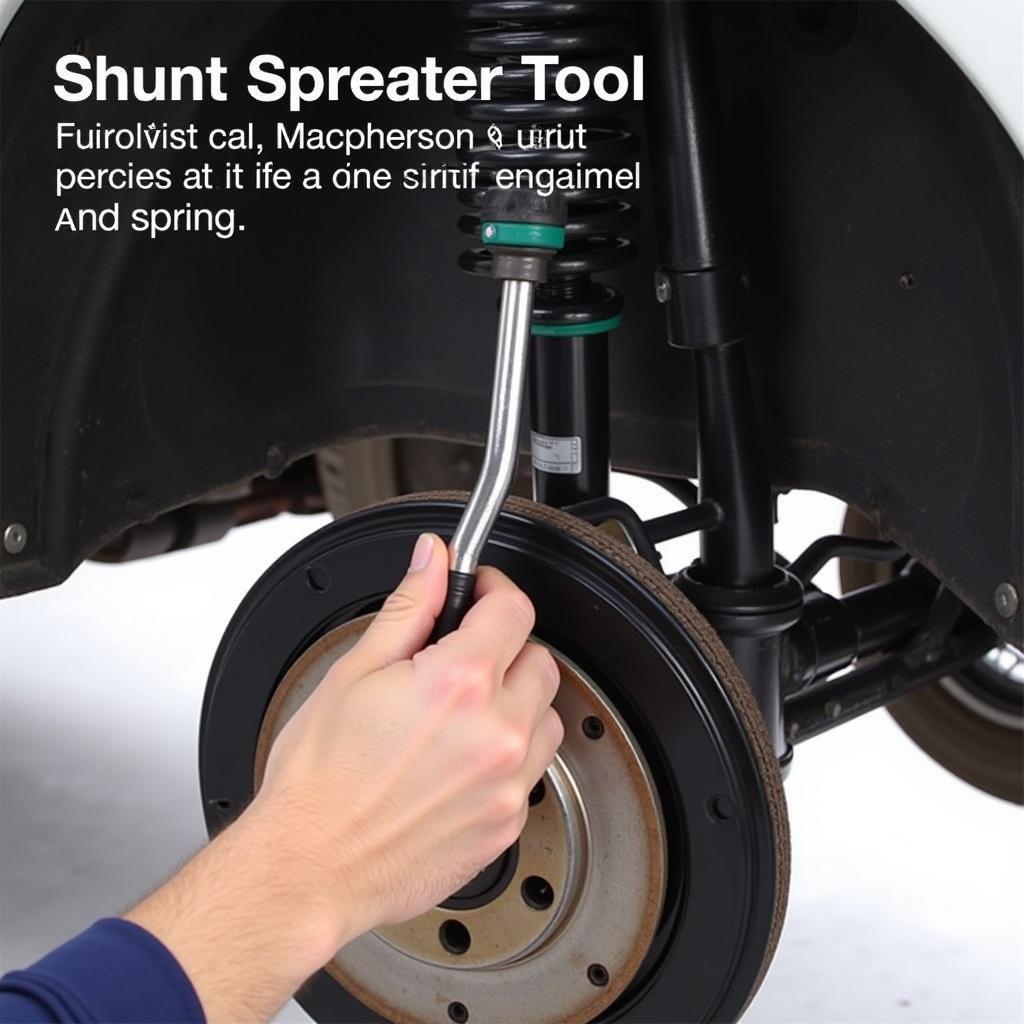 Strut spreader tool application on a European car suspension