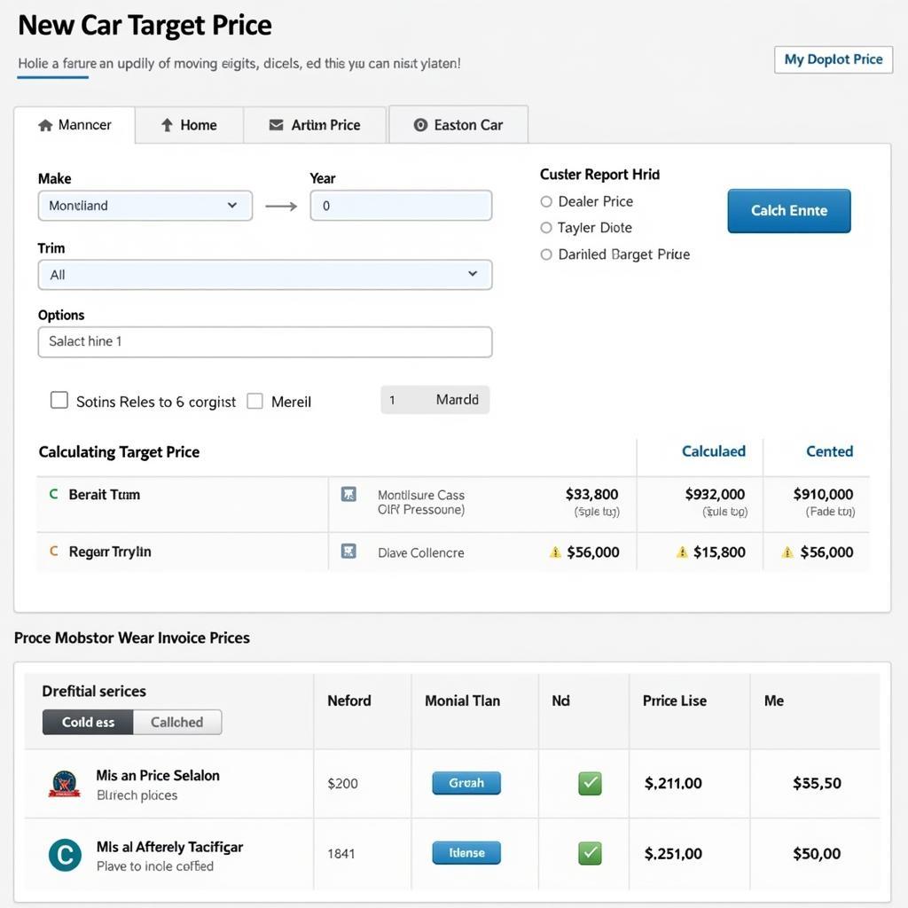 Car New Car Target Price Tool Interface