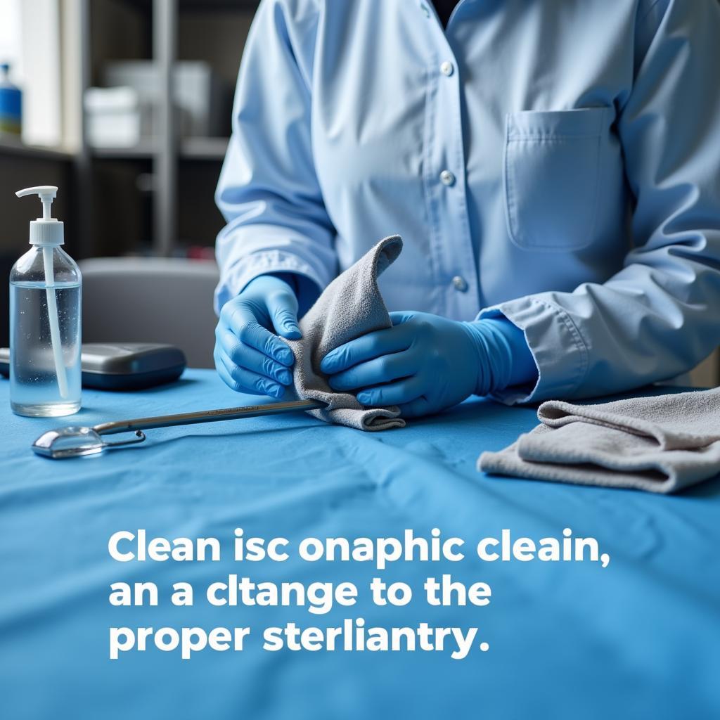 Technician Sterilizing Diagnostic Tools with Isopropyl Alcohol and Clean Cloths