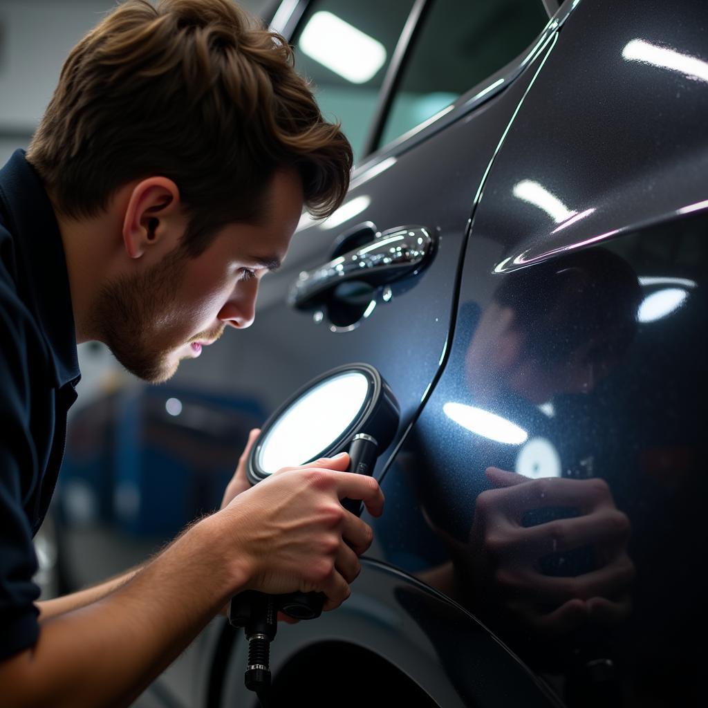 Technician Using PDR Tools with LED Light