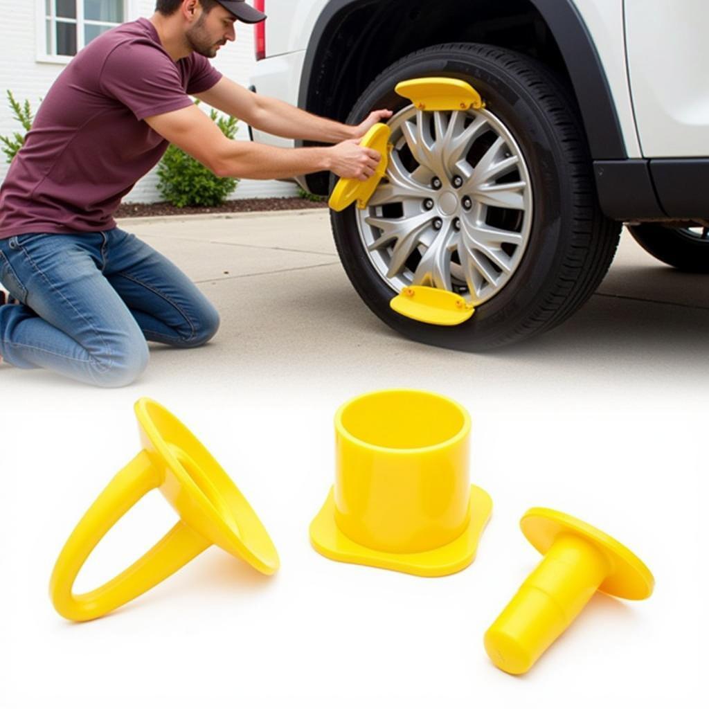 DIY Tire Changing with Yellow Rubber Tools