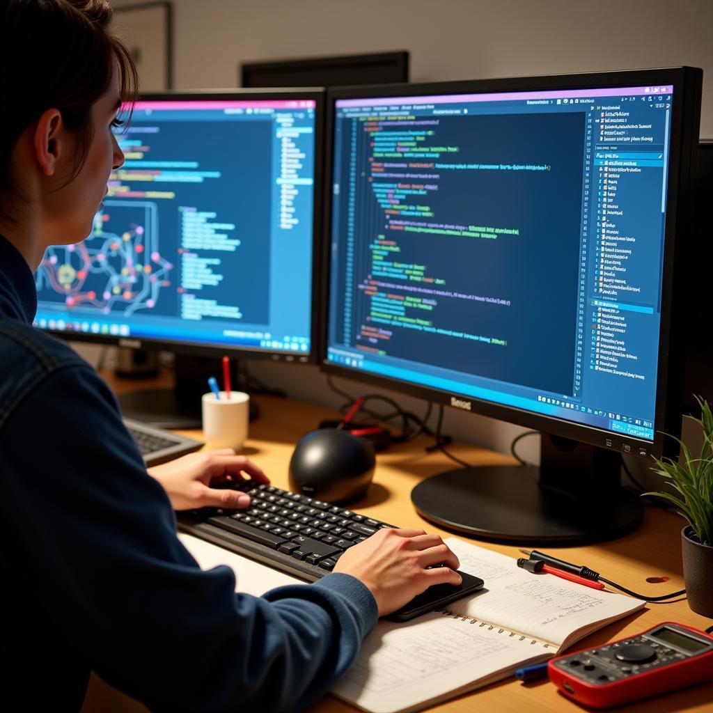 A tool software engineer working on a complex project, demonstrating the intricate nature of the job.