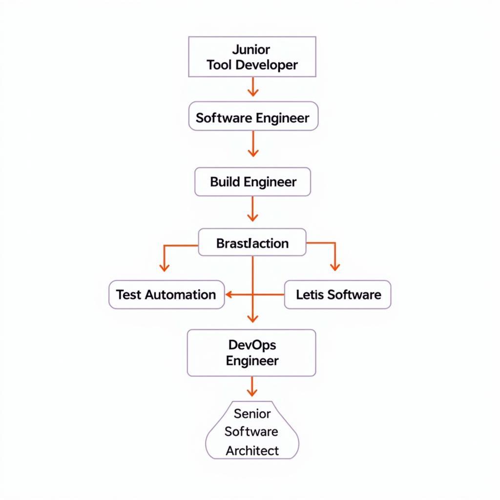 A chart showing the potential career progression of a tool software engineer, starting from junior developer to senior roles and specialized areas.