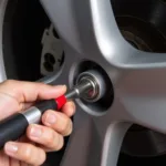 Demonstrating Proper Torque Wrench Usage on a Car Wheel Nut