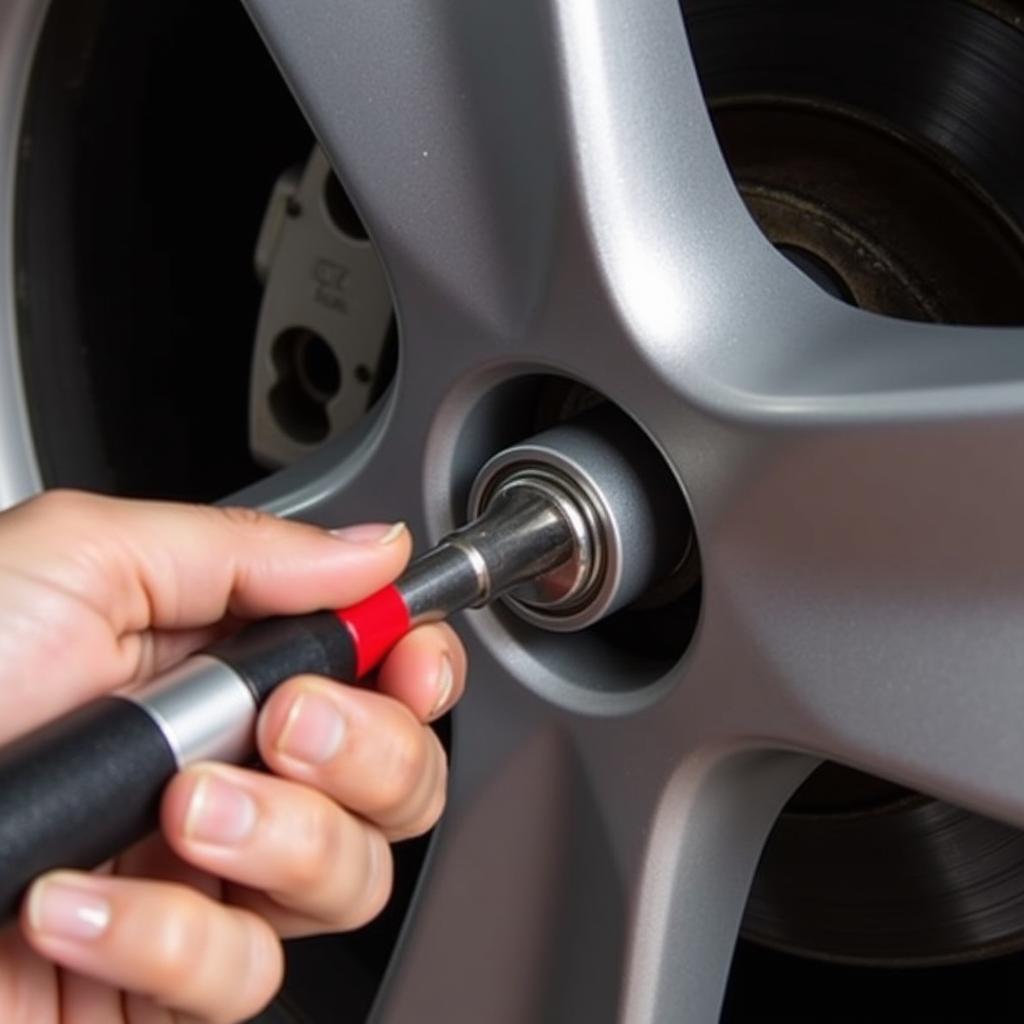 Demonstrating Proper Torque Wrench Usage on a Car Wheel Nut