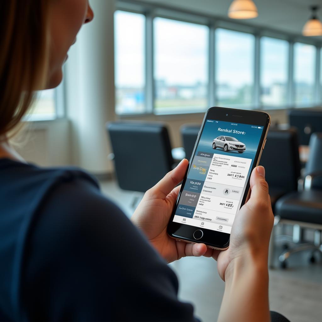Traveler Using Rental Car Comparison Tool on Phone