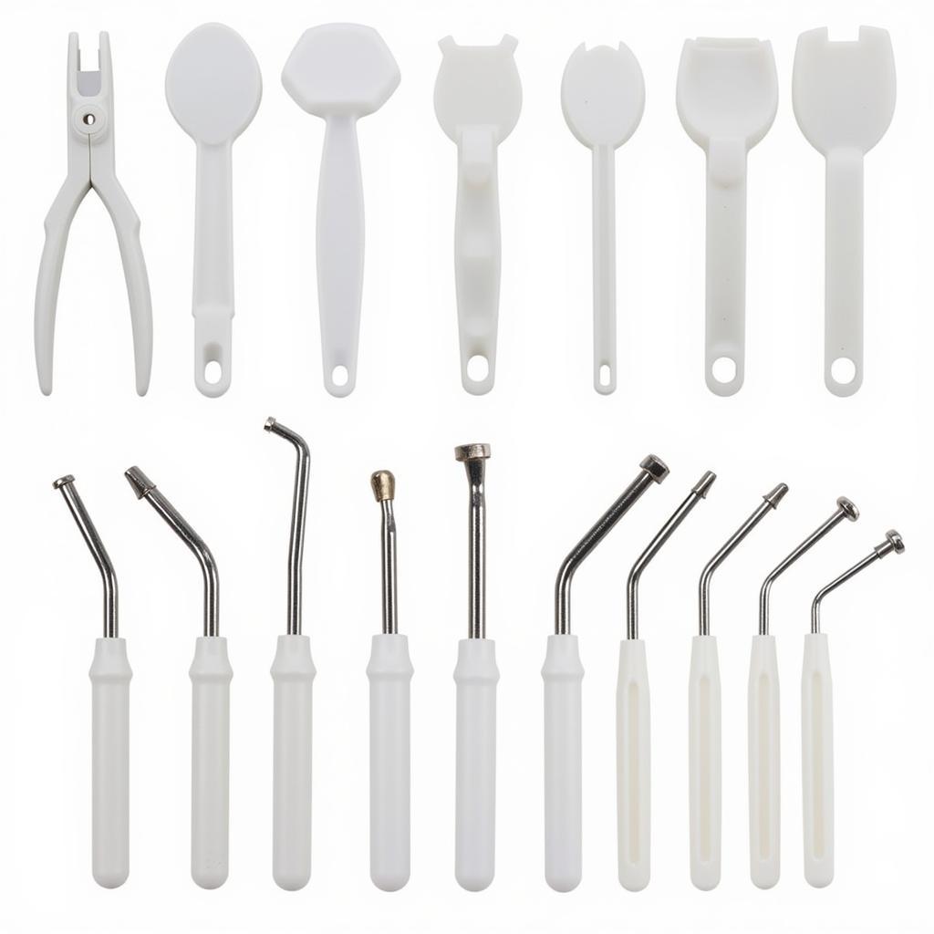 A variety of trim removal tools in a kit