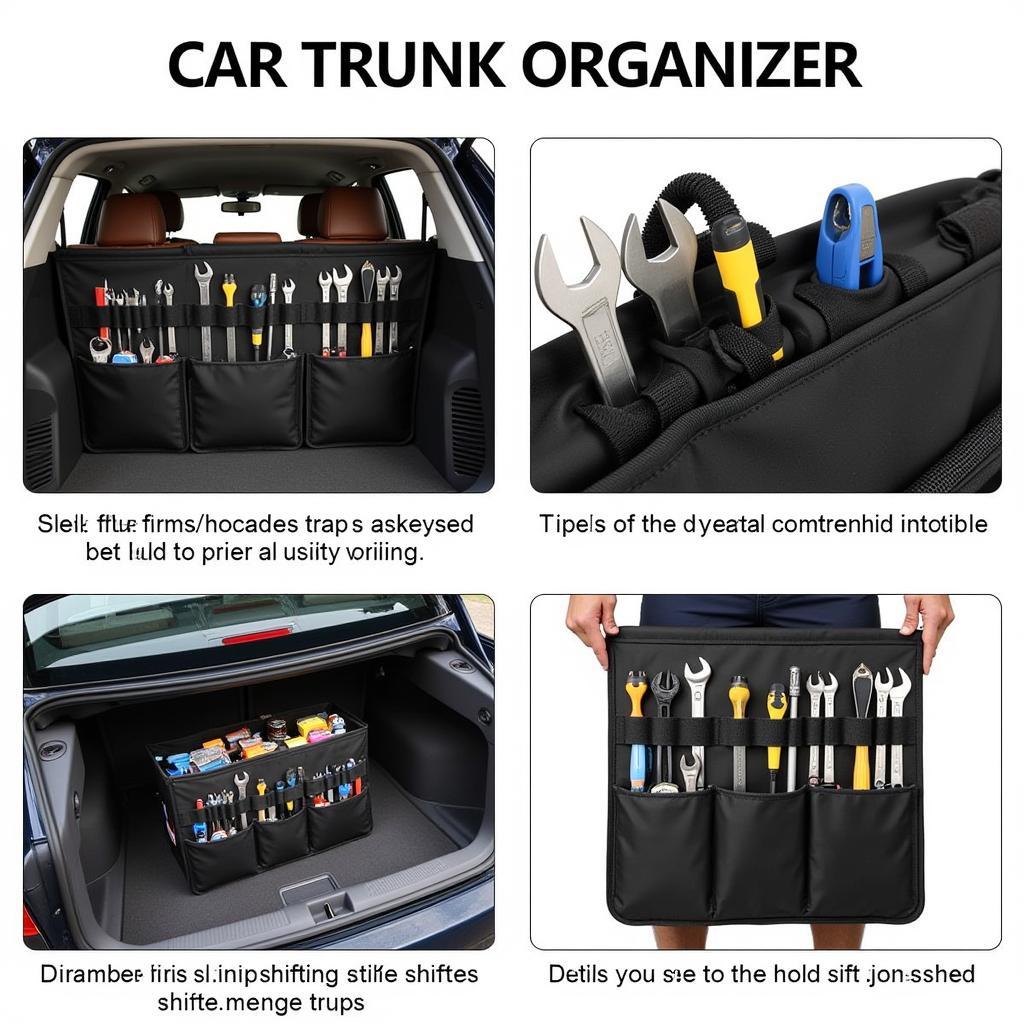 Car trunk organizer with compartments for efficient tool storage