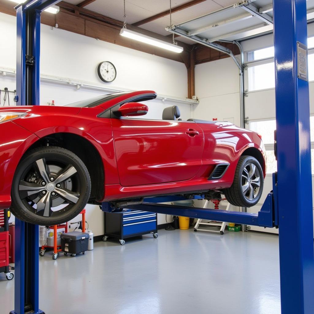 Two-Post Car Lift in a Professional Garage Setting