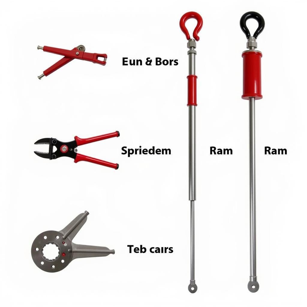 Different types of Jaws of Life tools: cutters, spreaders, and rams.