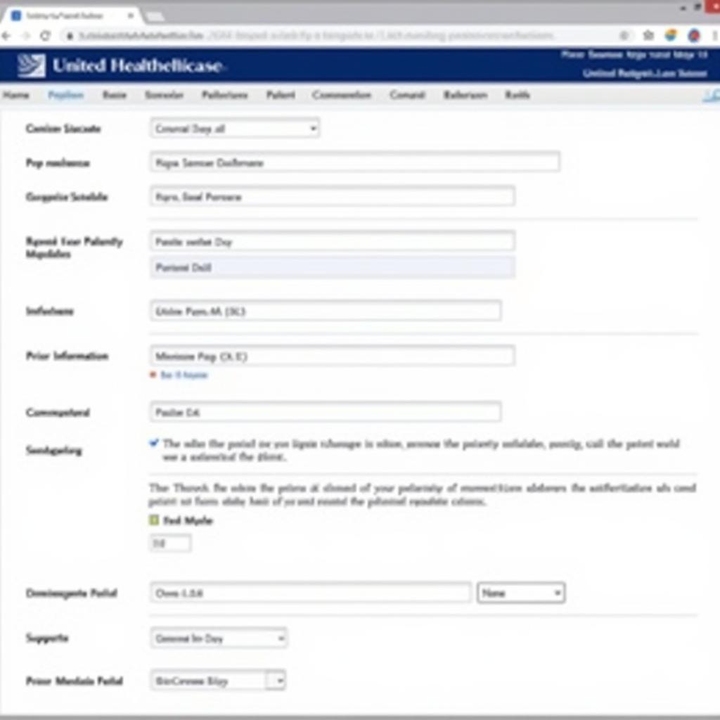 United Healthcare Prior Auth Tool Submission Form Screenshot