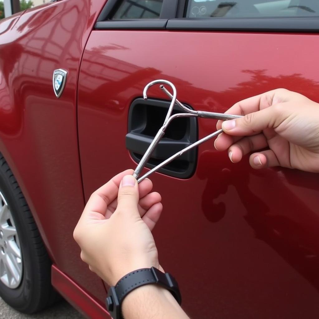 Unlocking Car Door with Coathanger