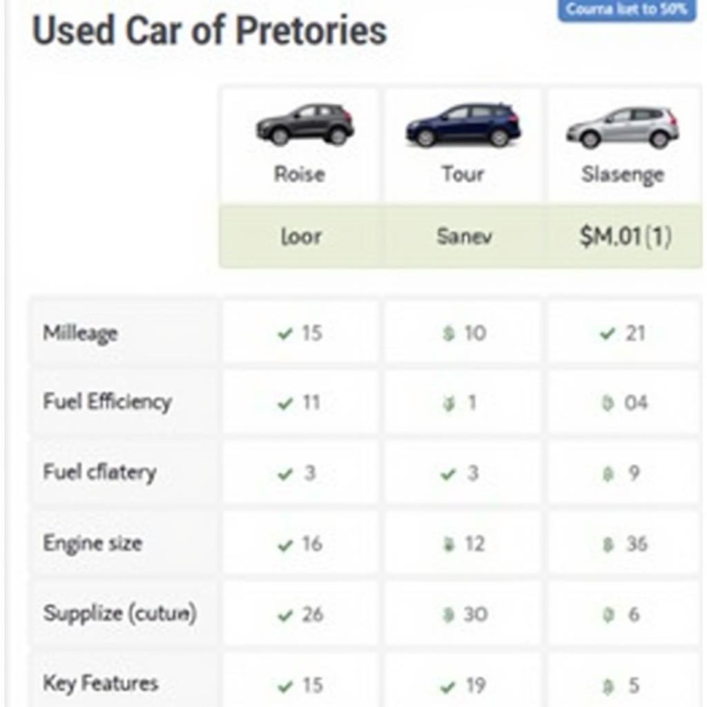 Comparing different used cars using a chooser tool