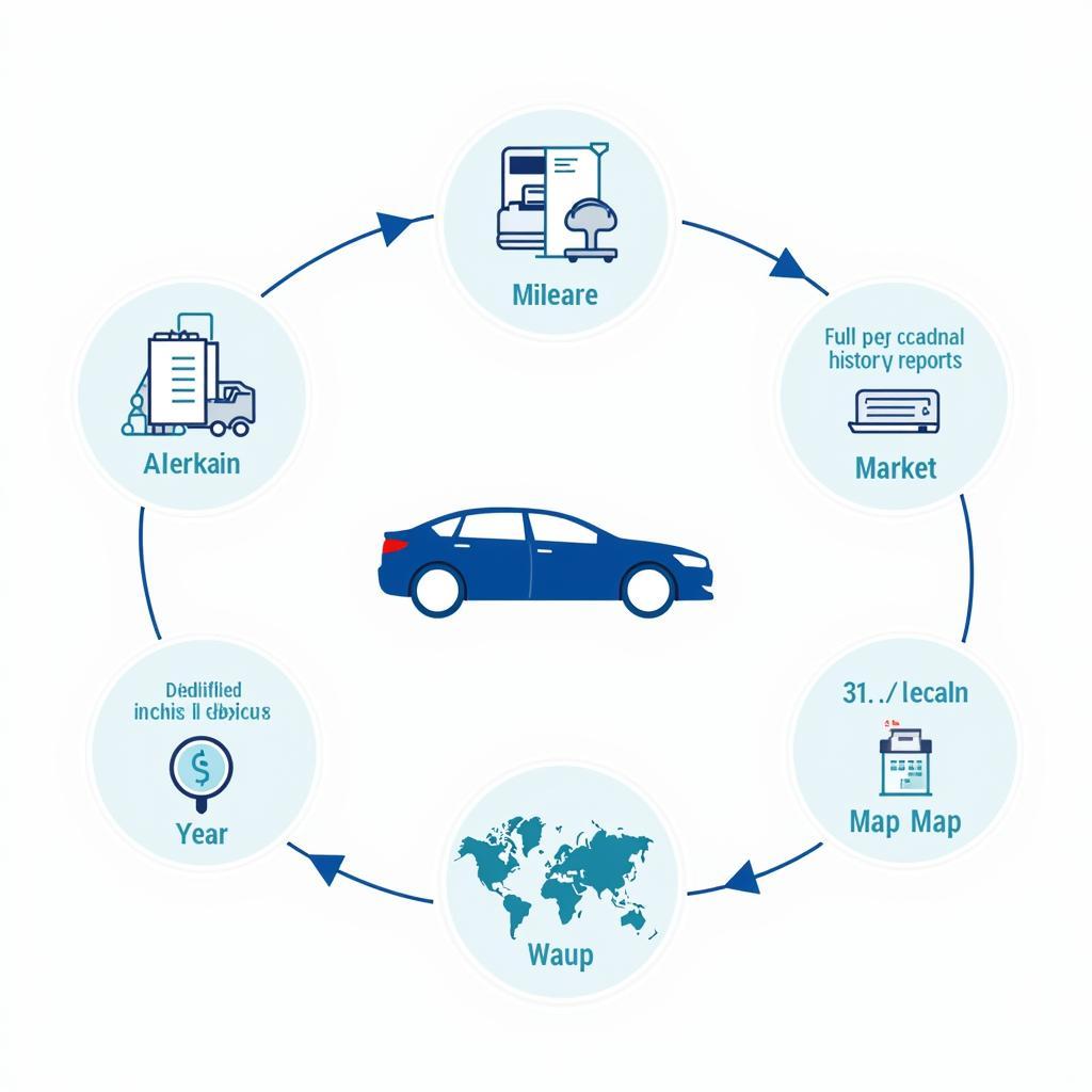 Factors Influencing Used Car Prices: A graphic illustrating various factors affecting used car values, including mileage, condition, vehicle history, and current market demand.