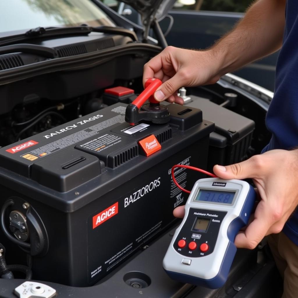 Using a battery tester to check the health of a car battery