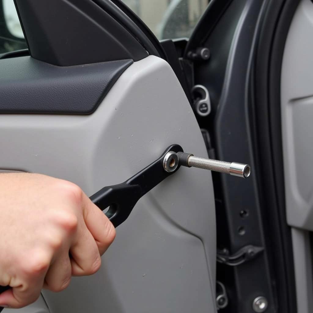 Using Car Trim Removal Tool on Door Panel