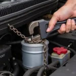 Using a Chain Wrench to Remove a Car Oil Filter