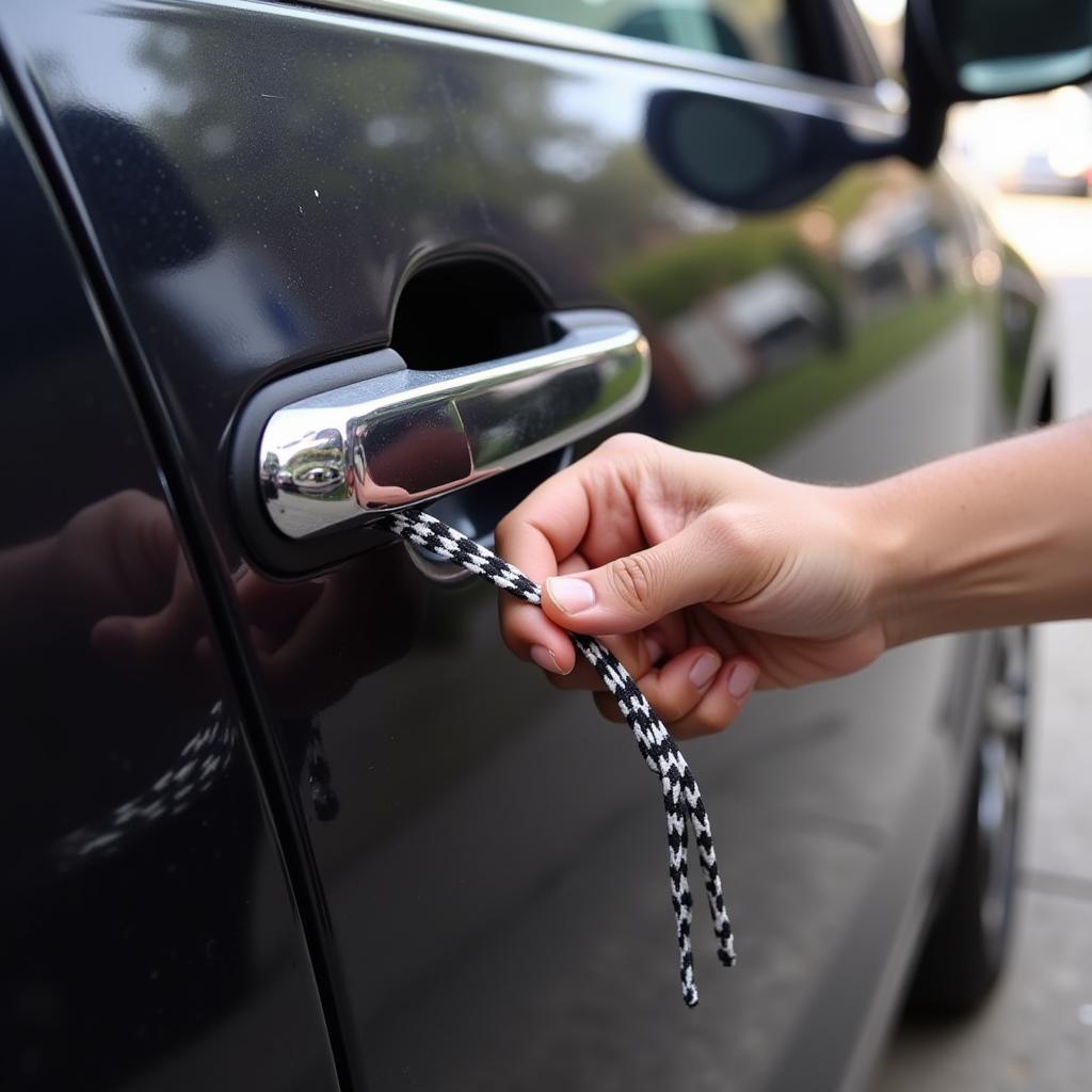 Using a shoelace to unlock car door