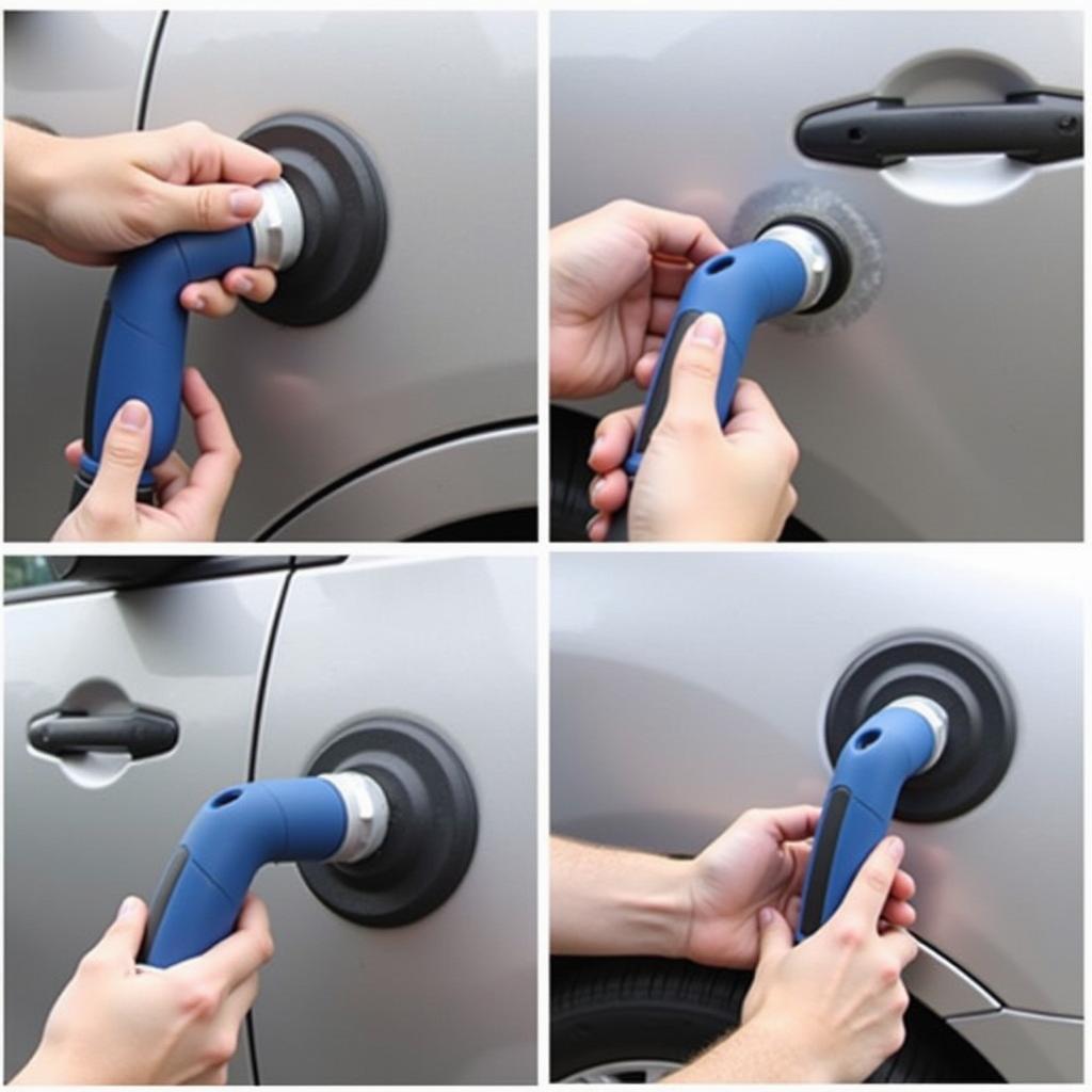 Using a Suction Cup Dent Puller on a Car Dent