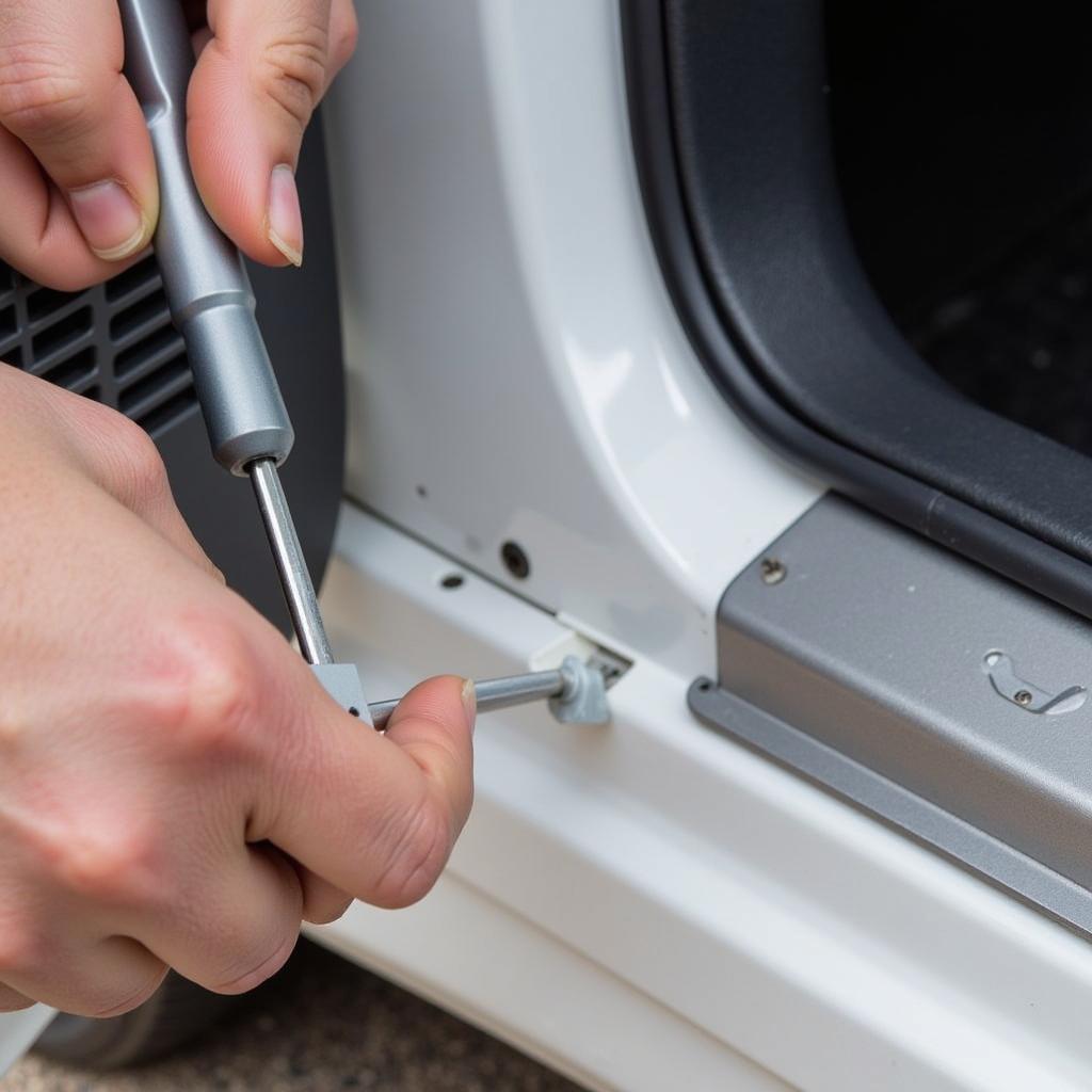 Using a Trim Removal Tool on a Car Door Panel