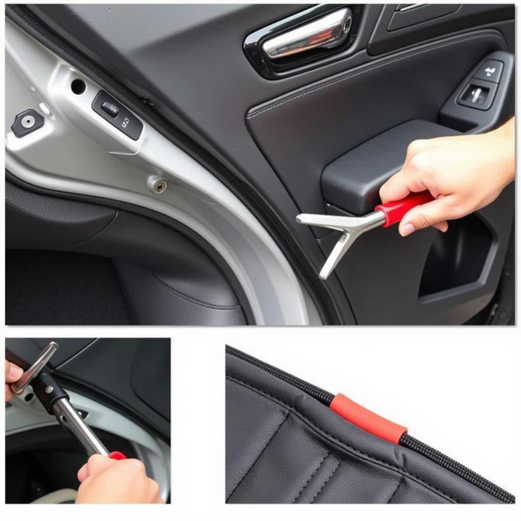 Using Trim Removal Tool on Car Door Panel with Nappa Leather