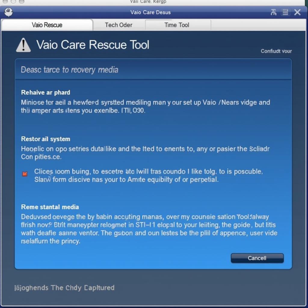 Vaio Care Rescue Tool Interface