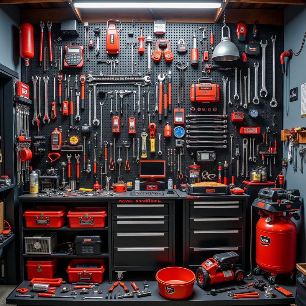 Variety of Car Tools Displayed in a Workshop