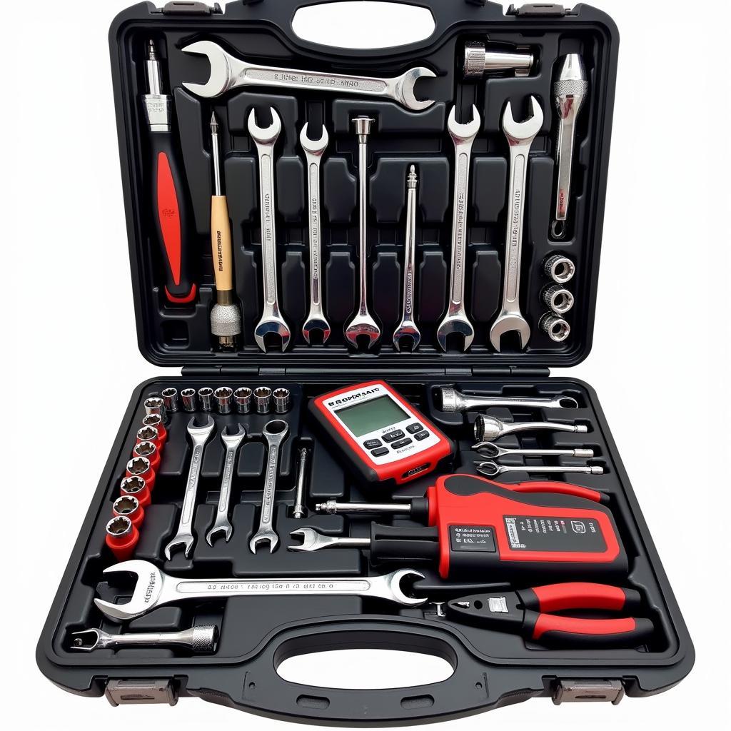 Variety of Car Tools Organized in a Toolbox