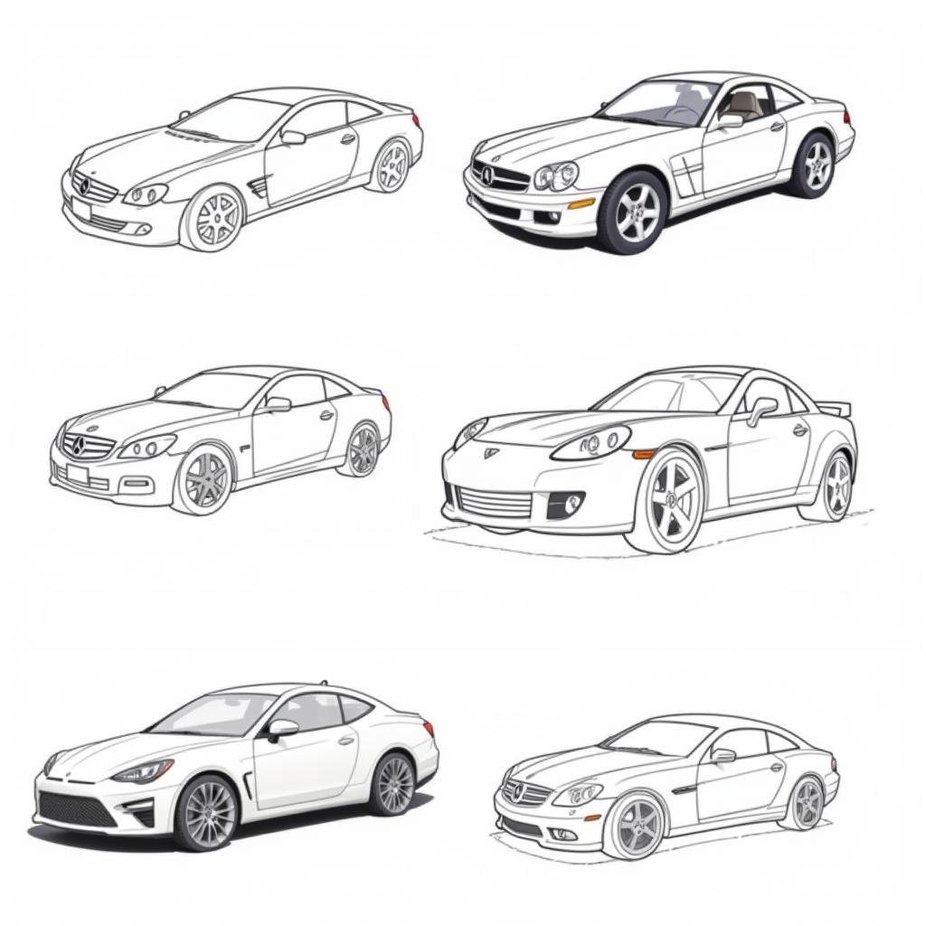 Various Car Drawing Styles and Techniques: Realistic Rendering, Sketching, Line Art